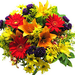 Fall-colored lilies, spring-colored yellow chrysanthemums, summer gerberas and winter blue (or purple) chrysanthemums represent all the best of four seasons to share with your loves one in Russia.